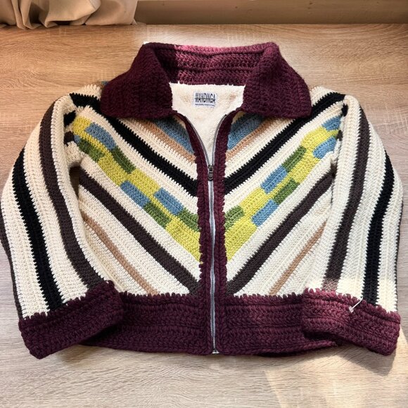 Mandinga Suzia Crochet Sweater Jacket Wool Multicolor Knit Zip Up Size Small - Picture 13 of 14